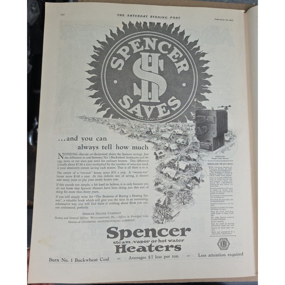Vintage 1927 Spencer Heaters Ad Steam Vapor Hot Water